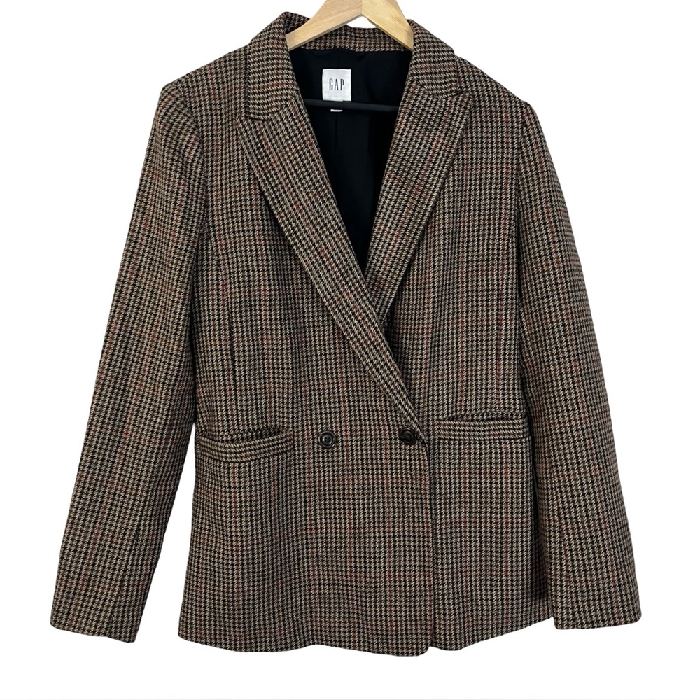 Gap Houndstooth Girlfriend Blazer Wool Blend Brow… - image 2